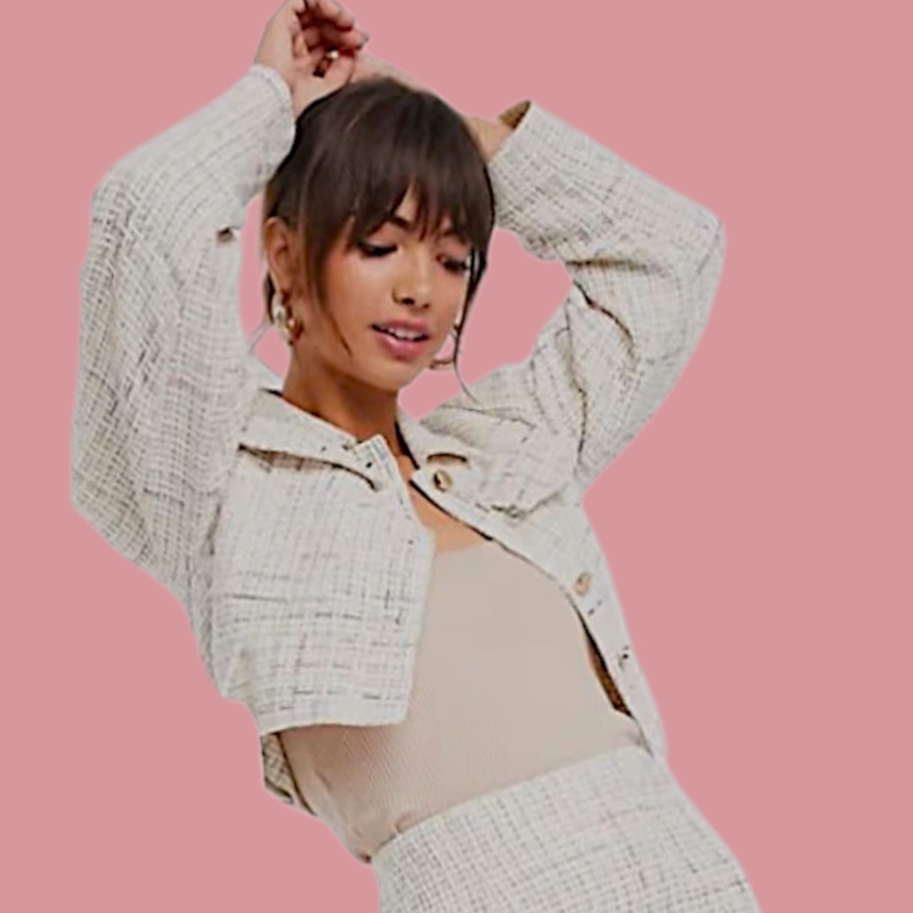 ASOS Cropped Boucle Jacket Ivory 4
